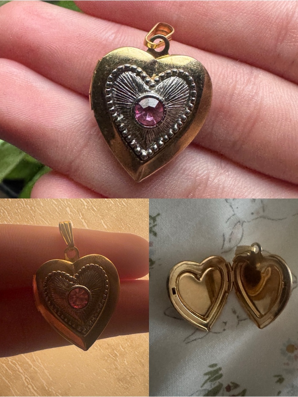 Vintage heart pink stone locket